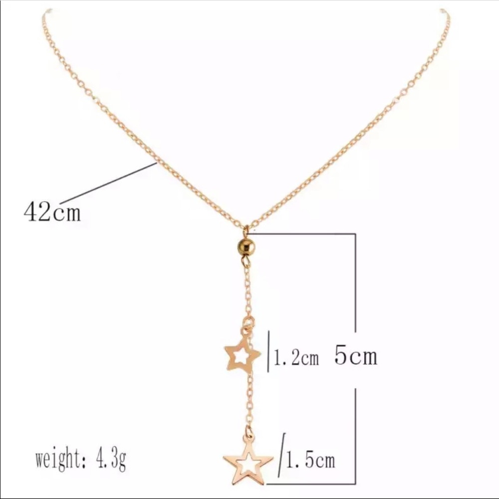 $15 SALE✨ double star charm drop necklace gold - Picture 2 of 2